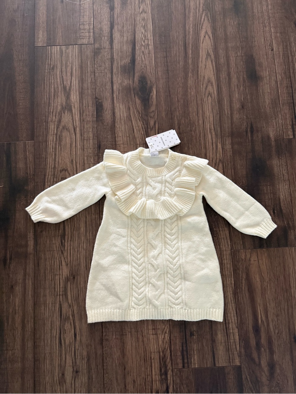 Nordstrom Cream Cable-Knit Ruffle Yoke Dress